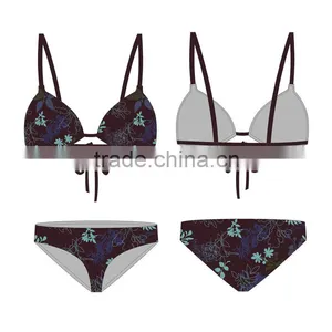 (ODM/OEM Factory) Ecoach Wholesale OEM 2016 Hot Sexy Women Custom Beachwear Tie Front Wrap Brazilian Bikini Top Stripes Swimwear thumbnail-1