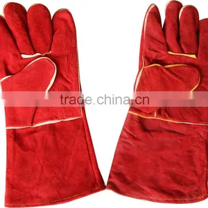 Long Red Cow Split Leather Welding Glove thumbnail-1