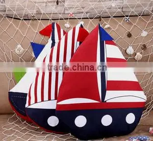 Latest Design Fancy Sailing Boat Cotton Fabric Cushion Handicraft Particular Pillow Made in China thumbnail-2