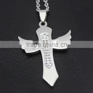 Diamond Cross Pendant Necklace Angel Wings Cross Charms Wholesale thumbnail-4