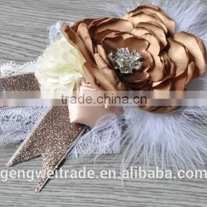 Factory Hot Sale Stain Chiffon Rosette Flower Girls Headwear Handmade Lace Elastic Headbands for Kids thumbnail-6