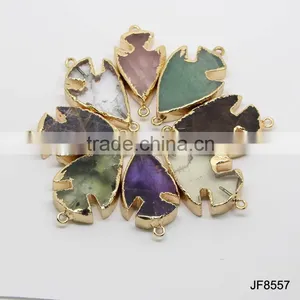 JF8557 New Style Gold Plated Natural Crystal Stone Arrow Head Arrowhead Connectors thumbnail-1