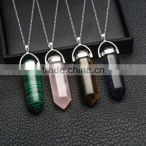 Bullet Shape Natural Stone Real Amethyst Necklaces Crystal Gem Stone Quartz Pendant Necklace For Female thumbnail-2