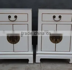 Chinese Antique Reproduction Wooden White Small Bedside Cabinet thumbnail-1