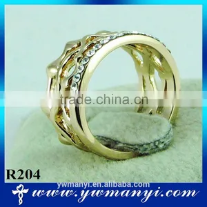 Fashion Rhinestone Ring Ripple Alloy Plated Gold/silver Ring R204 thumbnail-1