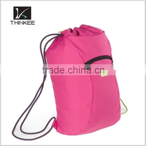Wholesale Cheap Small Pink Polyester Outdoor Gym Backpack Drawstring Bag thumbnail-1