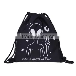 Wholesale Drawstring Bag 3D Printing Cool Black Ground Backpacks For Lady Backpack For Boys And Grls thumbnail-4