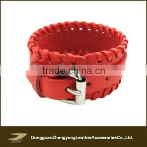 Personalized Punk Braided Red Leather Charm Bracelets for Women thumbnail-1