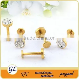 Gold Plated Body Piercing Jewelry Stainless Steel With Crystal Lip Stud thumbnail-1