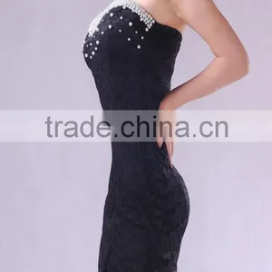 Sexy Night Club Dress Beading Decorative Lace Transparent Low Breast Sheath Over Hip Bare-Back Strapless Sexy Club Dress thumbnail-3