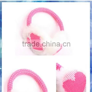 Pink Hear Knitted Girls Winter Earmuffs With Fluffy Lining thumbnail-1