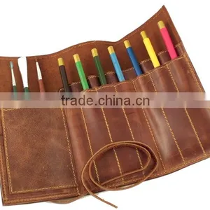 Rustic Genuine Leather Pencil Roll - Pen and Pencil Case thumbnail-1