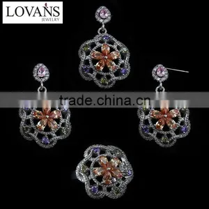 925 Silver Jewelry Wholesale Amethyst Earrings Zircon Jewelry Set Heart TZ-0169 thumbnail-4