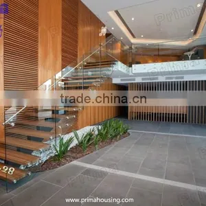 Prefabricated Wood Stairway, Staircase Stringer, Inside Glass Stairs thumbnail-6