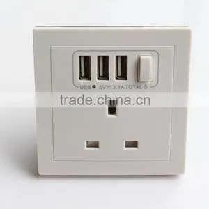 AC 110V-250V UK Socket 3 USB Port DC 5V 2100mA Switch Mains Power Wall Outlet thumbnail-3