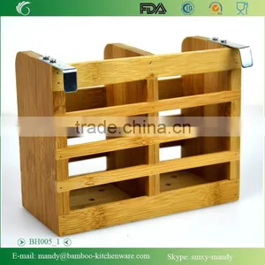 BH005 Bamboo Kitchen Utensil Caddy With Metal Hanger thumbnail-2