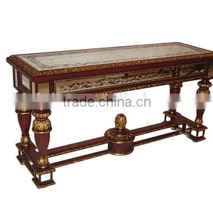 Louis XV Style Wooden Console Table, Exquisite Hand Painted Rectangular Hallway Desk, Classical Wood Carved Console Table thumbnail-1