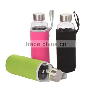 Portable Pyrex Borosilicate Insulated Glass Water Bottle With Neoprene Sleeve Glass Sport Bottle. thumbnail-1