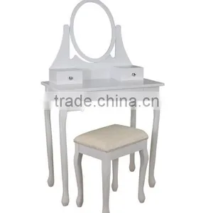 Make Up Table With Bench, Wooden Dressing Table With Mirror and Stool, Bedroom Wooden Furniture thumbnail-4
