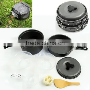 8pcs Outdoor Camping Hiking Non-stick Cookware Set Backpacking Cooking Picnic Bowl Pot Pan Set Stainless Steel Cookware thumbnail-1