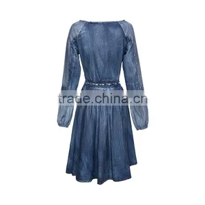 Maxnegio Cute Vintage Style Denim Knee-lenth Slim Dress thumbnail-4