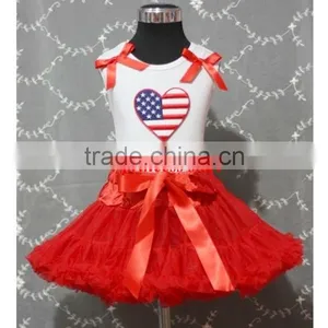 Sweet Heart White Top Red Pettiskirt in Set With Bowknot for Patriotic thumbnail-1
