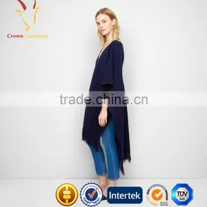 High Quality Cashmere 100% Merino Wool Poncho Shawl With Tassel thumbnail-2