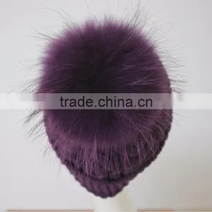 Myfur Raccoon Fur Pom Pom Knit Hat Winter Knit Hat With Top Ball thumbnail-4