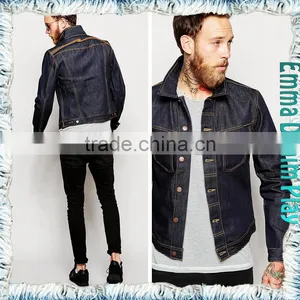 Men's Copper Button Plus Size Long Sleeve Tight Fitted Indigo Denim Jacket thumbnail-4