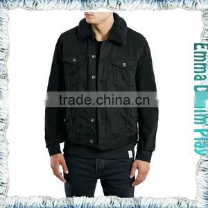 Medium Wash Fur Collar Black Denim Mens Short Jackets thumbnail-5
