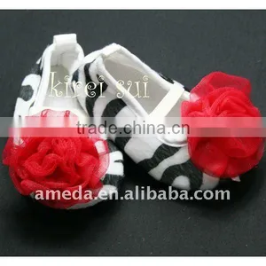 Newborn Baby Girl Zebra Crib Shoes With Red Rosettes 1602 thumbnail-1