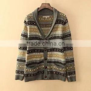 The Long Sleeve National Print Design Deep V Neck Knitting Pullover Casual Men Knitted Sweater thumbnail-1