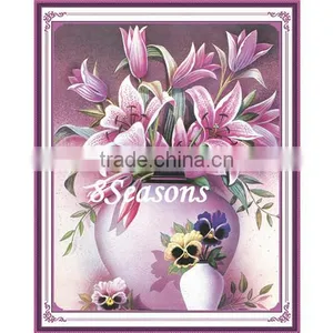 Handmade Pink Flower Pattern Embroidery Diamond Painting DIY Kit Cross Stitch For Living Room thumbnail-1