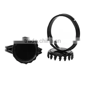 Copper Adjustable Blanks Rings Round Black Cabochon Settings 16.7mm 10 PCs Ring Setting thumbnail-3