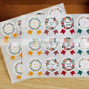 "Hand Made" " Thank You" Flowers Badge Shape Gift Box Label Baking Bag Sealing Sticker Baby Shower Gift Decoration DIY Material thumbnail-3