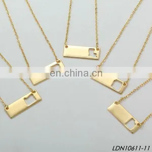 Fashion Dourado Mapa Smooth Gold Bar Necklace Empty All US State Map Necklace thumbnail-1