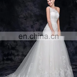 One Shoulder Tulle French Lace Bridal Dresses Elegant Beaded Weeding Dresses thumbnail-3