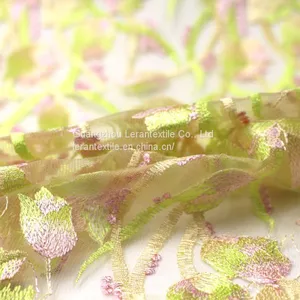 China Factory Nigeria Green Flower Embroidered Mesh Lace Fabric for Women thumbnail-2