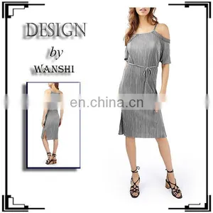 Cold Shoulder Ladies Dress Wholesale Elbow Sleeves Fashion Dress With Lace thumbnail-1