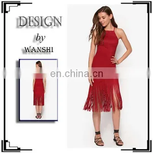 Love Suede Fringe Hem Dress Square Neckline Sleeveless Fashion Apparel Women Dresses Sexy thumbnail-1