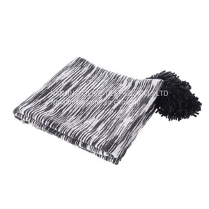 Melange Color Woven Throw With Chenille Tassels thumbnail-1