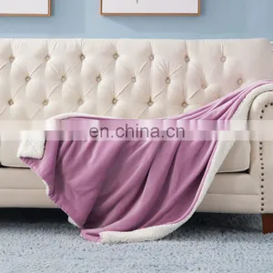 Chunky Camping Weighted Soild Llilac Colour Sherpa Blanket For Sale thumbnail-3