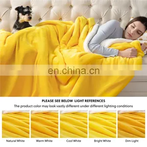 Amazon Luxury Custom OEM Yellow Fleece Throw Sherpa Blanket For Travel thumbnail-3
