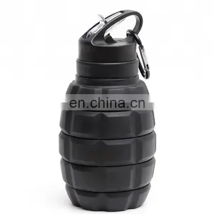 Outdoor Portable Foldable Grenade Sports Water Bottle Reusable Silicone Flask Drink Bottle With Mountaineering Buckle Hook thumbnail-2