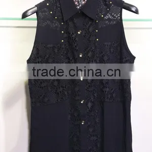 Black Sleeveless Viscosa Blouse With Lace for Women thumbnail-1