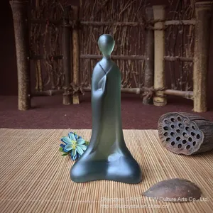 Crystal Liuli Zen CultureTable Decorative Abstract Zen Garden Little Monk Statues - Meditation for Desk thumbnail-1
