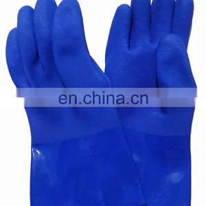 Long Cuff Heavy Duty Cotton Lining Blue PVC Rubber Fully Coated Liquid Chemical Resistant Work Gloves thumbnail-2