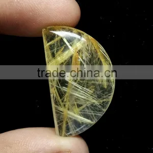 Top Quality Natural Rutile Cabochon Gemstone / Smooth Rutile Cabochon Stone / Yellow Rutile Quartz Fancy D Shape Rutile thumbnail-3