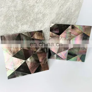 Natural Mother of Pearl Black Mosaic Decorative Coaster Custom Design Drink Cup Coaster Set For Table Decor Wholesale thumbnail-1