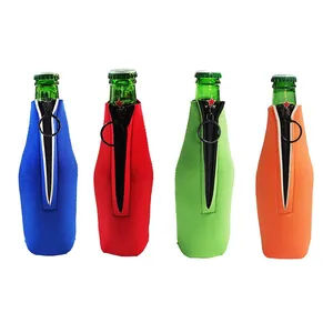 Custom Beer Wine Bottle Sleeve Cooler Zipper Neoprene Beer Bottle Holder With Opener thumbnail-1